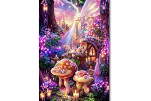 KICHANG Pink Mushroom Forest Diamond Painting,Diamond Painting Kits for Adults,5D DIY Diamond Dots Diamond Art with Round Full Drill Diamonds Diamond Painting Kits for Home Decor and Gift-12x16inch