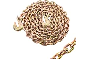 BIGREAT Heavy Duty G80 Transport Binder Chain 1/2'' Inch x 20 Feet,Tow Chain with G70 Clevis Grab Hooks,12000 lbs Safe Working Load Logging Chain for Transporting, Towing(1/2'' x 20FT Yellow).