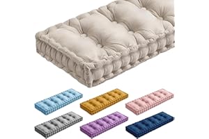 Threehoney Bench Cushions for Indoor Furniture 48x18 Inch Velvet Kitchen Dining Piano Window Seat Cushion, Tufted Patio Porch Swing Thicken Bench Pad Memory Foam(Ivory White)