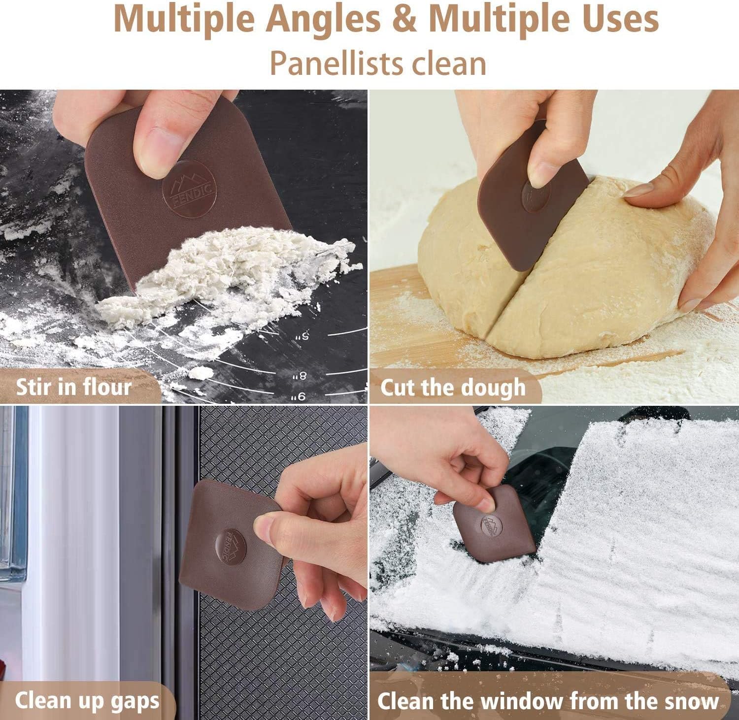 FENDIC Pan Scraper, 3pcs Durable Dish Scraper, Pot Scraper, Plastic Scrubbers for Pans, Multifunctional Pan Scraper Tool and Stoneware Scraper for Kitchen and Home - Brown: Kitchen & Dining