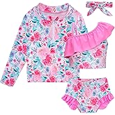 Funnycokid Baby Toddler Girls Swimsuit 4 Piece Bathing Suit Long Sleeve Rash Guard Sets 6 Months - 5 Years