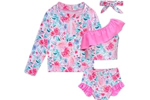 Funnycokid Baby Toddler Girls Swimsuit 4 Piece Bathing Suit Long Sleeve Rash Guard Sets 6 Months - 5 Years