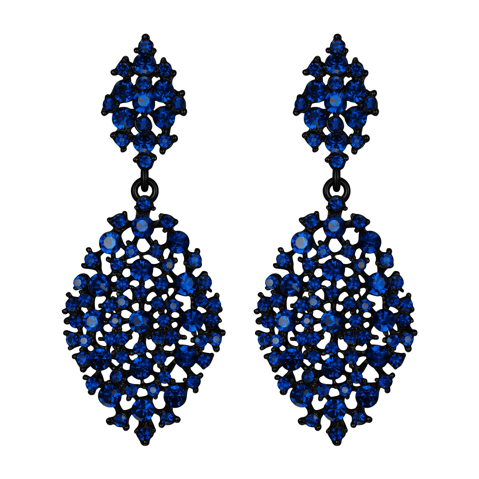 EVER FAITH Women's Austrian Crystal Party Hollow-out Teardrop Pierced Dangle Earrings Navy Blue