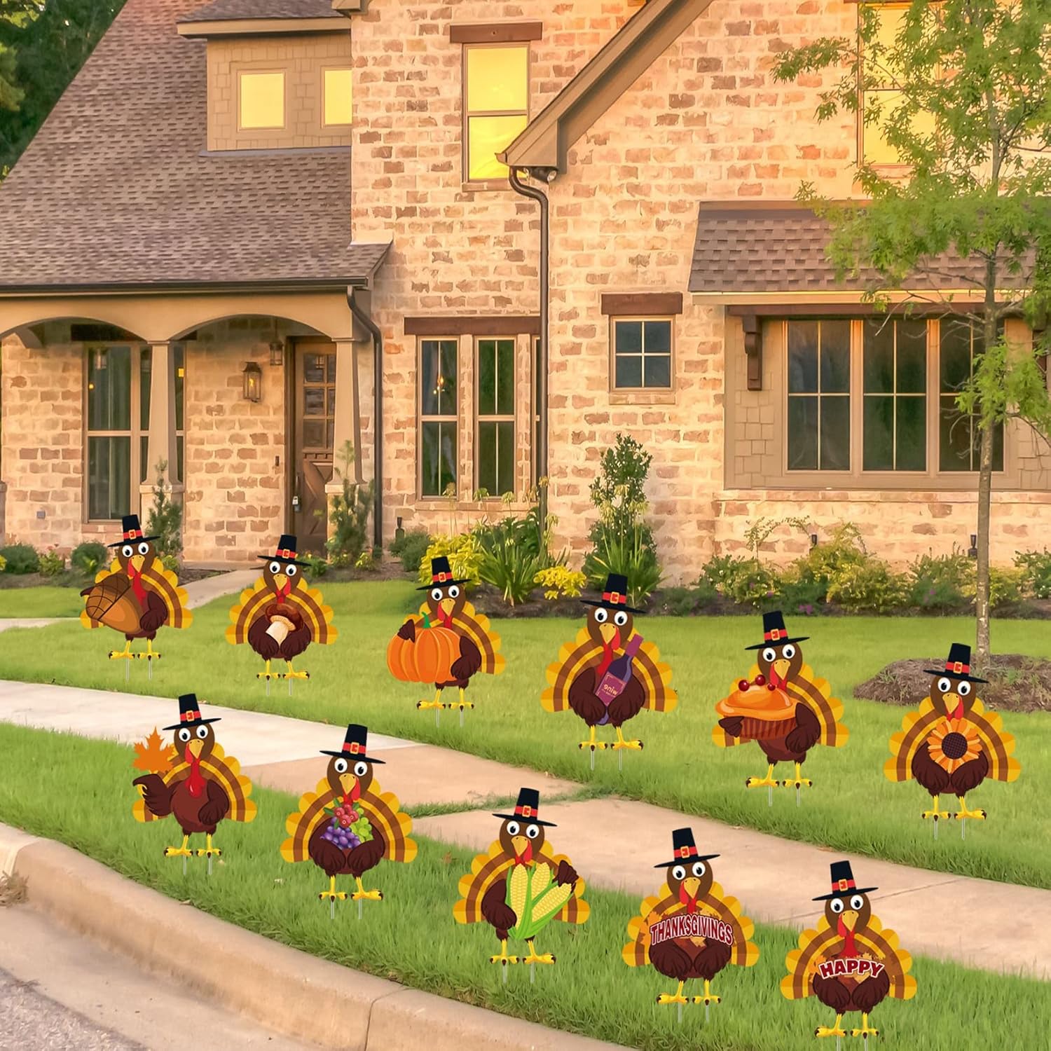 Yard Signs - Thanksgiving Yard Decorations Outdoor,11Pcs Thanksgiving Turkey Yard Signs With Stakes,Harvest Thanksgiving Porch Yard Sign Decorations for Autumn Farmhouse Patio Outdoor Decor.