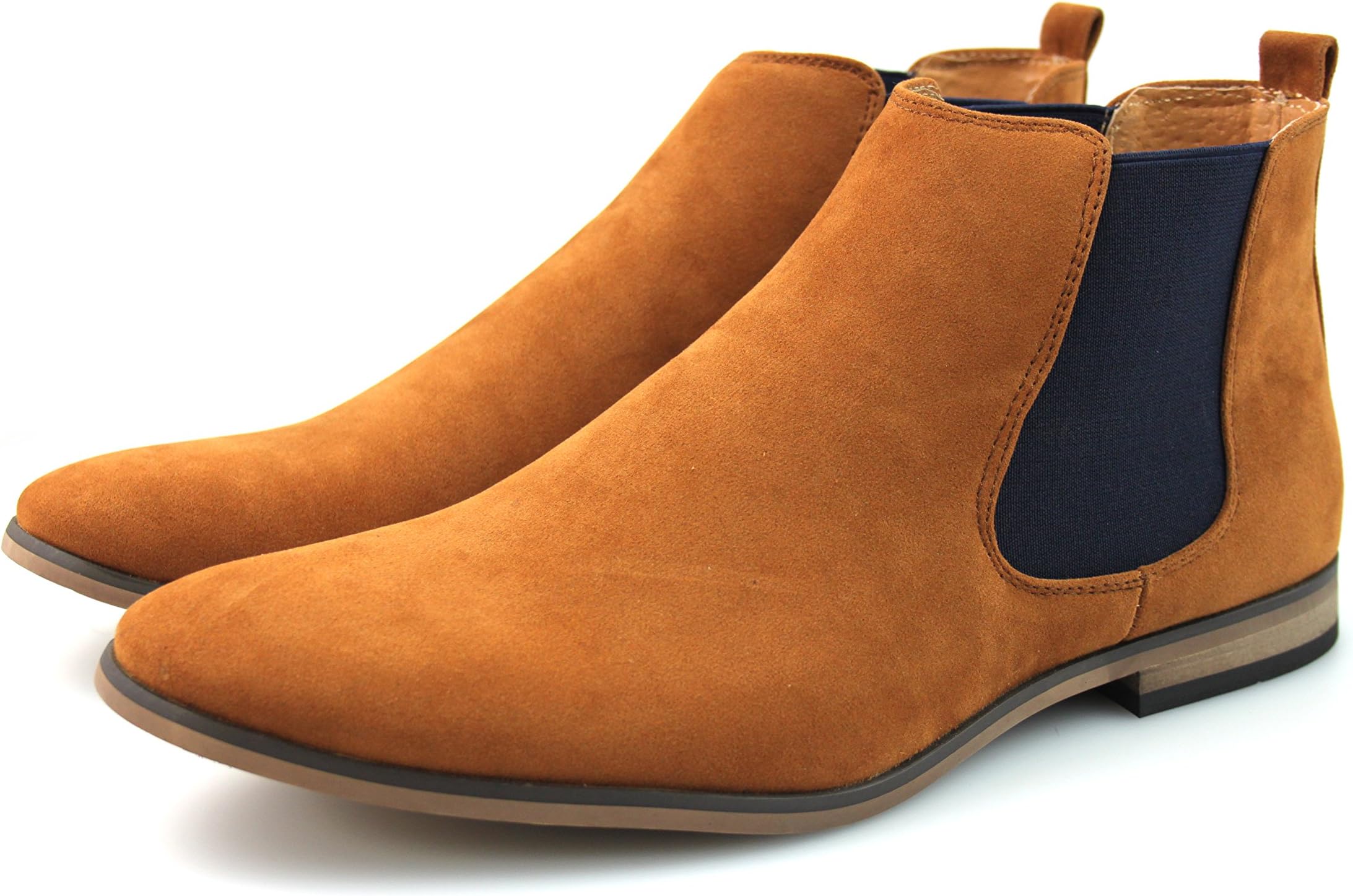 Mens Black Tan Navy Blue Beige Faux Suede/Leather Chelsea Boots Leather Lined Casual Smart 5 6 7 8 9 10 11 (UK 9 EU 43, Faux Suede 1 Tan/Navy)