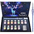 ASXMA Glass Dip Calligraphy Pen Set, 14-Pieces 12 Color Inks, Pen Holder, Cleaning Cup, 1Crystal Glass Pens for Art, Writing, Drawing, Signatures, Gift for Kids and Artist