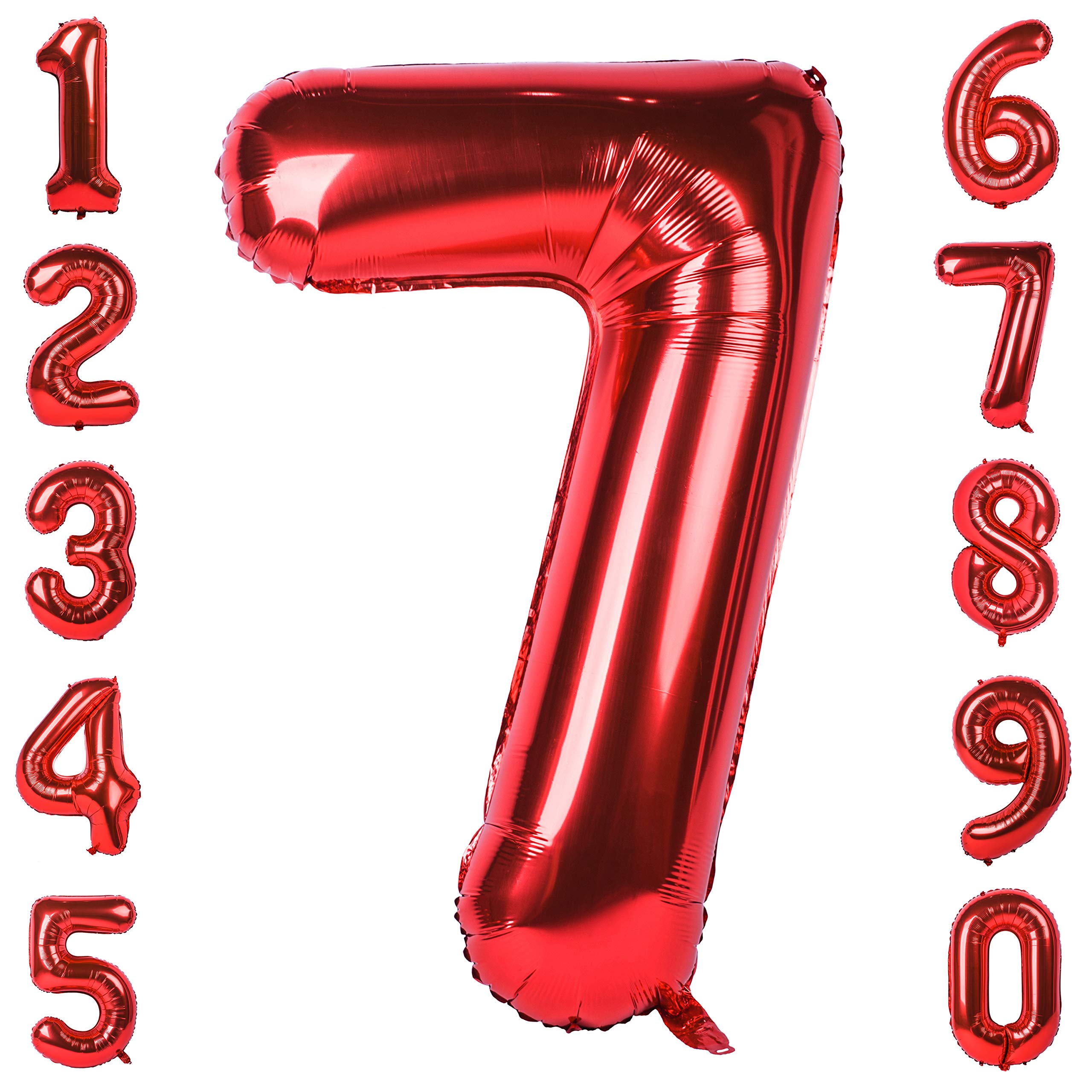 Red 7 balloon 40 Inch Red Large Number Balloons Mylar Foil Big Number 7 Giant Helium Balloon Birthday Party Decoration