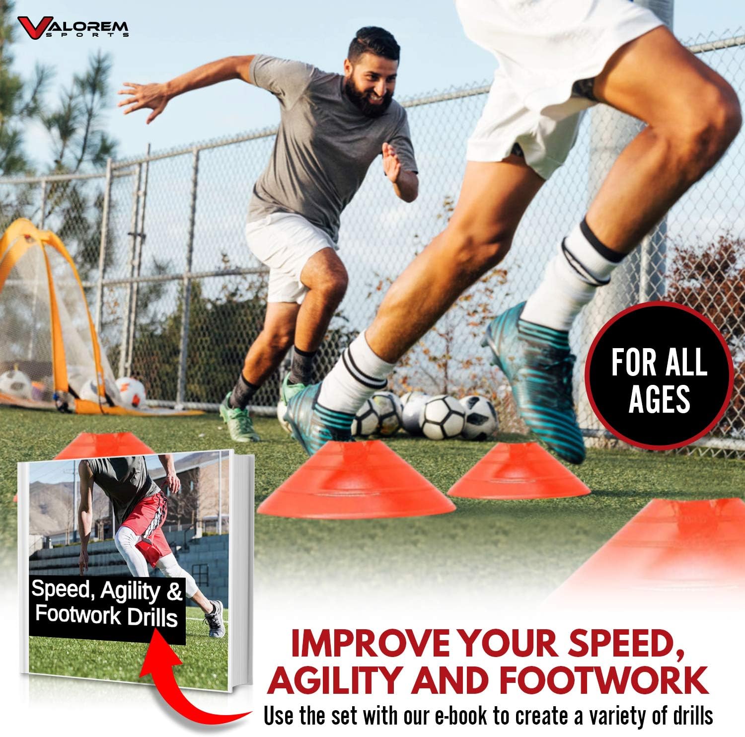 Speed & Agility Training Equipment Set - Includes 4 Agility Hurdles, 20 Disc Cones, Agility Ladder, Adjustable Leg Resistance Bands, Speed Parachute, Jumping Rope & Carry Bag - Designed For All Sports : Sports & Outdoors