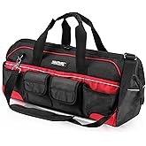 HAUTMEC 24" Large Pro Tool Bag, Heavy-Duty 1680D Double-Layer Fabric Wide Mouth Tool Bag with Metal Frame & Thickened Base, Padded Shoulder Strap & Rotary Buckle, 36 Pockets & Level Holder - HT0284