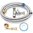 Dishwasher Installation Kit - 10 FT Stainless Steel Braided Dishwasher Hose kit,Food Grade PEX Inner Tube Dishwasher Water Line with 3/8"x3/8"x3/8" Tee Stop Valve,3/8"x3/8"MIP Elbow,3/8"x3/4"FHT Elbow