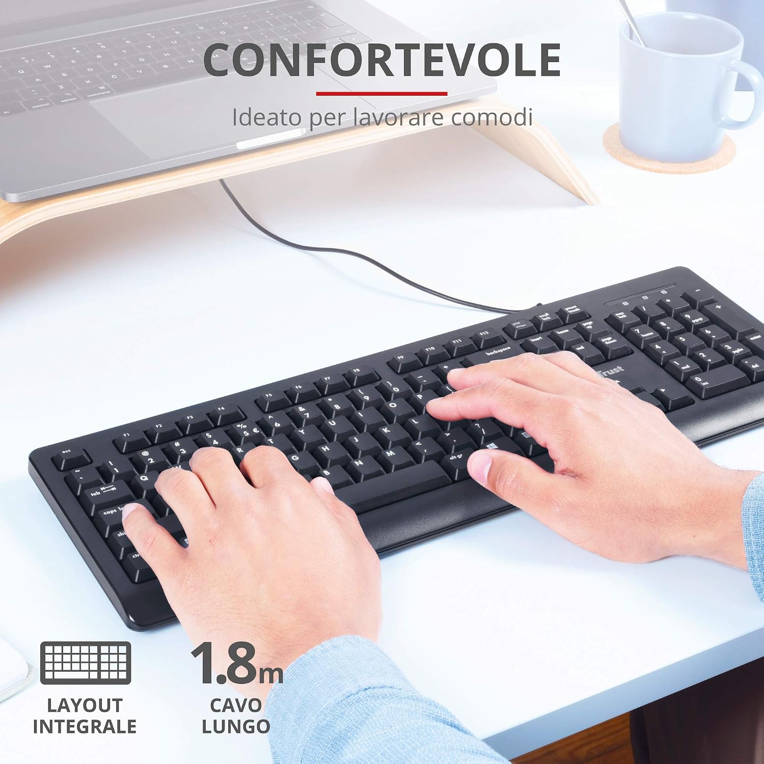 Trust Taro USB Wired Keyboard, Italian Layout QWERTY for PC/Laptop/Notebook, Mac/Windows, Silent Keys, 1.8 Meters Cable - Image 3