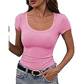 GEMBERA Womens' Stretchy Scoop Neck Short Sleeve Shirts Fitted Casual Basic Top T-Shirts