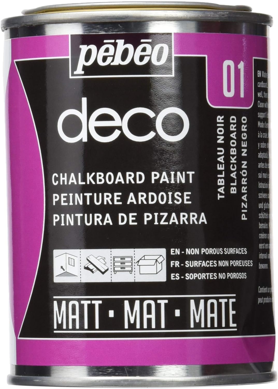 Pebeo 250 ml Deco Chalkboard Paint, Blackboard, 093501, Black, 250 ml (Pack of 1)