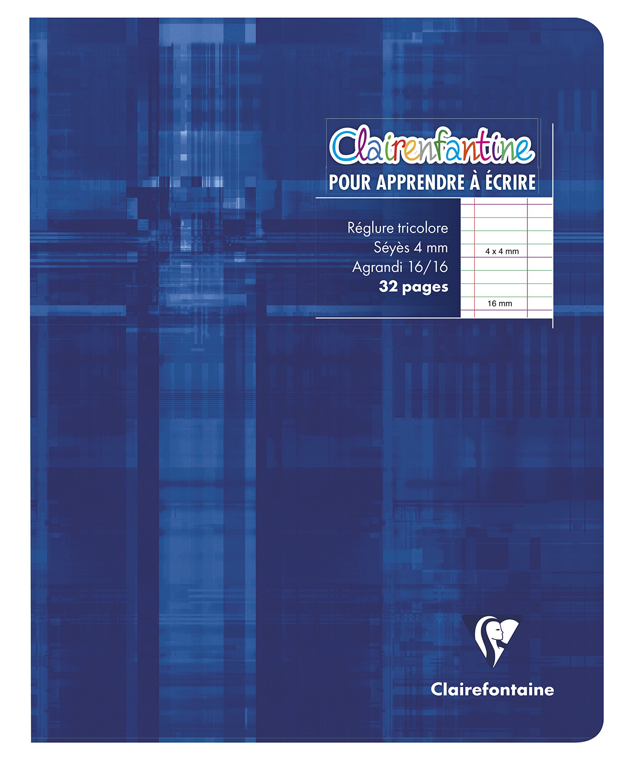 Clairefontaine 3795C - Stapled Writing Notebook - 17x22 cm - 32 Pages Seyes Ruled 4 mm Enlarged 16/16 - White Paper 90 g - Laminated Card Cover Random Colour