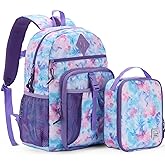 VASCHY Kids Backpack Lunch Bag Set, Girls 2-1 School Bookbag Insulated Lunch Box for Toddlers,Preschool,Daycare,Kindergarten,Elementary School Multi-Color