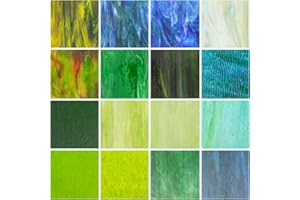 wecrejoni 16 Sheets Green Stained Glass Sheets, 4x4 inch Large Cathedral Glass Mosaic Tiles for Crafts, Art Glass Kit, Stained Glass Supplies (Opaque/Transparent Mix)