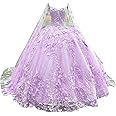Modest 3D Floral Flowers Ball Gown Quinceanera Prom Dresses with Cape Corset 2025 Lace