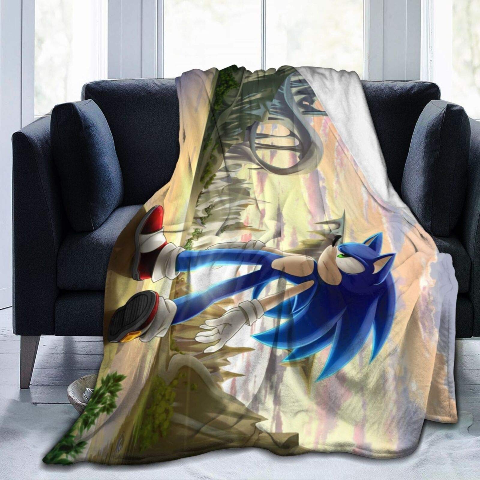 Super-Soft Flannel Sherpa Blanket Suitable for Winter Summer,S-onic The Hed-ge-hog Stand 80"x60" Oversized Comfort Throw Bedding for Couch Sofa Bed
