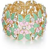 BriLove Gorgeous Shiny Enamel Butterfly Crystal Marqiuse Stretch Bangle Bracelet for Women Bridal Wedding Party Prom Jewelry Accessories