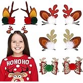 8PCS Christmas Hair Clip, Cute Reindeer Antlers Ears Headband Hairpins Deer Antlers Ears Headband Bows Holiday Hair Clips Christmas Hair Accessories for Women