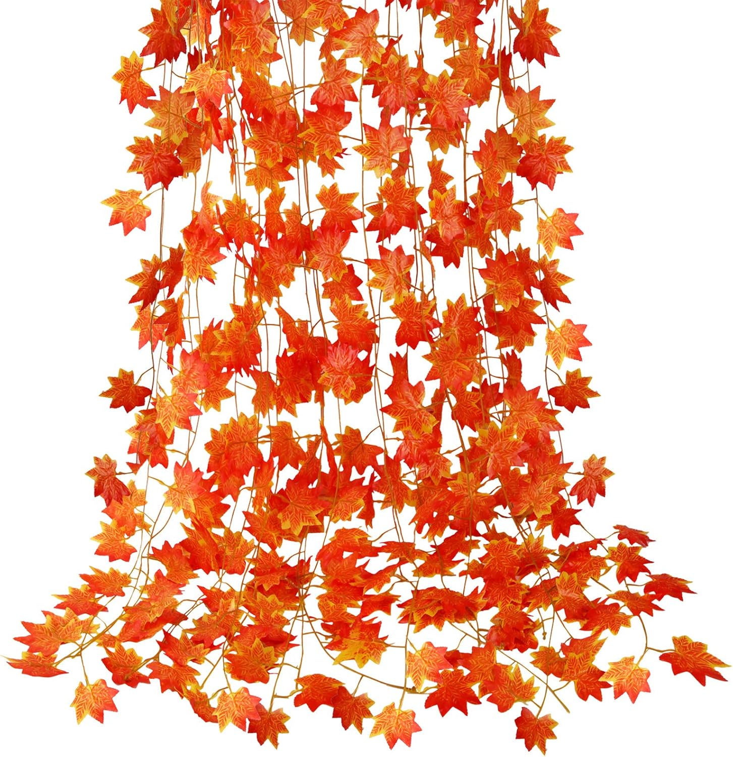 CQURE 12 Pack Autumn Fall Leaf Garland, Hanging Fall Vines Maple