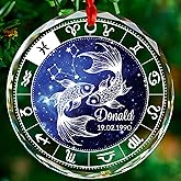 Pisces Astrology Personalized Christmas Ornament, Custom Name & Date Horoscope Glass Ornaments for Xmas Tree, Pisces Zodiac Sign Christmas Keepsake Gift, February & March Birth Month Ornament Gifts