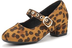 PANDANINJIA Girls Dress Shoes Little Big Kids Mary Jane Low Heels Buckle Round Toe Flower Girl Wedding Church Party School Pump Shoes