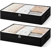 Fixwal Black Underbed Storage Bags with Clear Window and 2 Reinforced Handles Under Bed Storage Containers for Clothing, Bedd