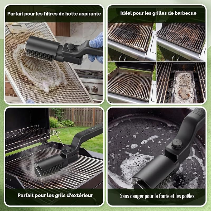 Brosse à grill électrique, brosse à grill à couple élevé avec modes 3 vitesses, nettoyeur de barbecue à couple maximum de 20kg pour acier inoxydable en fonte de porcelaine, poiles en acier renforcé, T