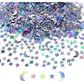 4000 PCS Moon Star Confetti for Table, Glitter Star Confetti, Laser Paper Rainbow Foil Confetti Moon Stars Glitter Scatter for Wedding Party Birthday Festival Decorations