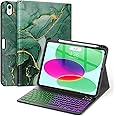 Soke for iPad (A16) 11th/10th Generation Case with Keyboard(2025/2022)-7 Color Backlight Wireless Detachable Folio Keyboard Cover with Built-in Pencil Holder for iPad 11/10.9 inch, Green Marble
