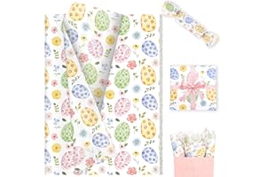 60 Sheets Colorful Eggs Tissue Paper, 20 x 14in Easter Eggs Floral Wrapping Tissue Paper for Easter Spring Party Supplies