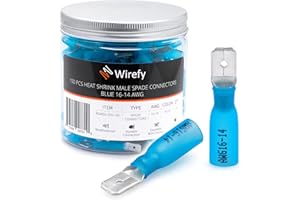 150 PCS Wirefy Male Spade Connectors - Heat Shrink Spade Connector Kit - Quick Disconnect Wire Connectors - Electrical Spade Terminals - Blue 16-14 Gauge