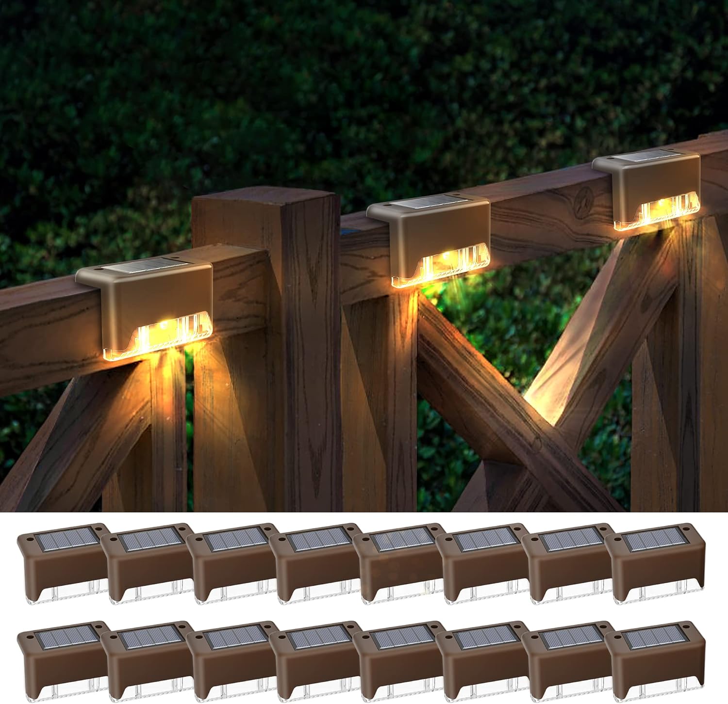 Lighting - Otdair Solar Deck Lights, 16 Solar Step Lights Waterproof LED Solar Stair Lights, Outdoor Solar Fence Lights for Deck, Stairs, Step, Yard, Patio, and Pathway (Warm White)