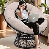 KROFEM 46" Giant Oversized Ergonomic Rattan Papasan Chair with Soft Thick Cushion for Adults, Fluid 360° Swivel, Waterproof, 