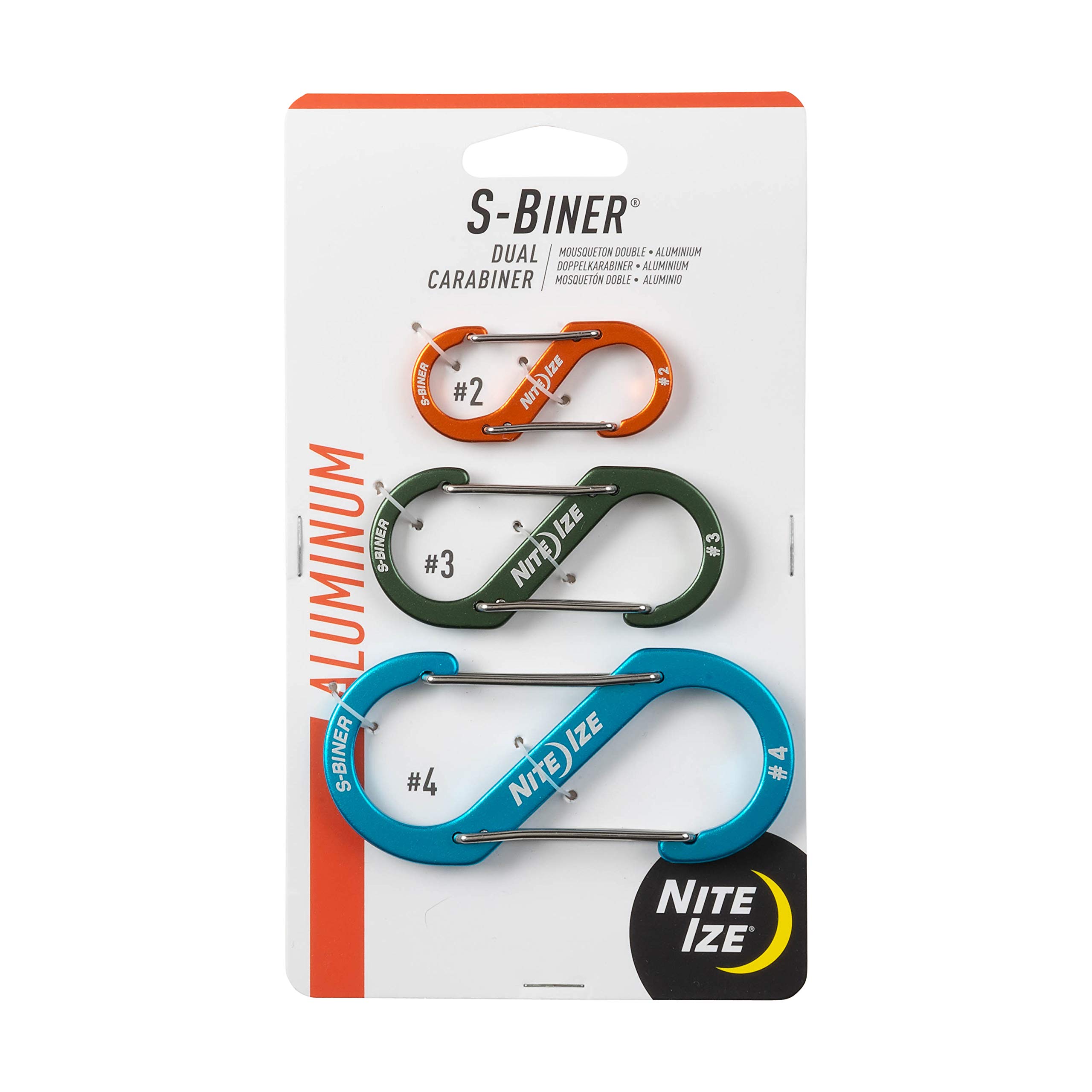 Nite Ize SBA234-A2-R6 Dual Carabiner for Keys and Gear, Orange/Olive/Blue