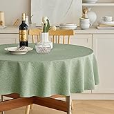 Decorelia Faux Linen Round Tablecloths 60 inch, Waterproof Decorative Washable Texture Rustic Circle Table Cloth Cover for Dining Kitchen Party Farmhouse Outdoor(Round (2-4 Seats),Sage Green)