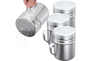 CUSINIUM 10oz Stainless Steel Salt Pepper Dredge Shakers - with Plastic Cap - with Handle - Pack of 4