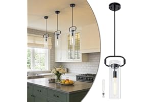 Farmhouse Pendant Light Kitchen Island, Black Pendant Lighting with Clear Glass Shade,Industrial Hanging Lighting Fixture for