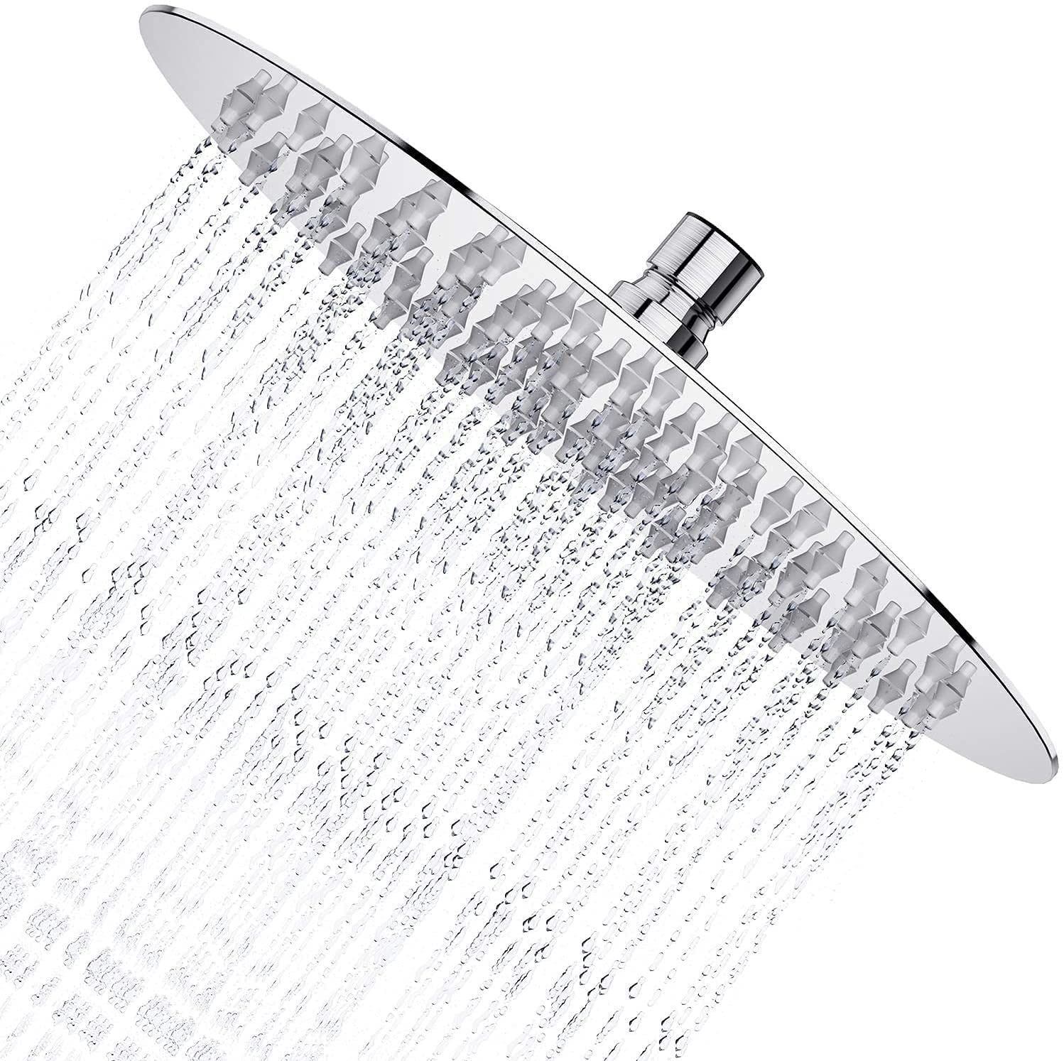 Derpras Round Rain Shower Head, 304 Stainless Steel, Ultra Thin Powerful High Pressure Top Spray Bathroom Rainfall Showerhead(Brushed Nickel) (8 Inch, 90 Jets)