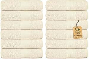 Softolle Premium Wash Cloths - 100% Combed Ring Spun Cotton WashCloth - Pack of 12 Luxury Washcloths – Ultra Soft Face Towels - Highly Absorbent Wash Cloth for Face- 13" x 13" Inches (Cream)