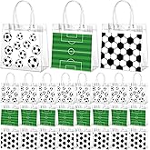 Resholder 30 Pcs Soccer Clear PVC Gift Bags Bulk 3 Styles Soccer Ball Themed Snack Bags with Handle Sport Theme Party Favor for Goodie Treat Candy Birthday Party Decorations Supplies, 8x8x3.15 Inch
