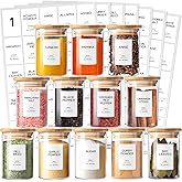 Kuocodall 12 Pcs Glass Spice Jars with Bamboo Airtight Lids & 201 Labels - 8oz Small Empty Food Storage Containers for Kitchen, Seasonings, Herbs, Salt