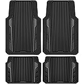 CAR PASS Heavy Duty Rubber Car Mats Metallic,Aluminum Film All Weather Floor Mats Waterproof Universal Trim to Fit SUVs Sedans Vans 4 Piece Anodized Deep Dish Two-Tone Sporty Carbon Fiber Black Chrome