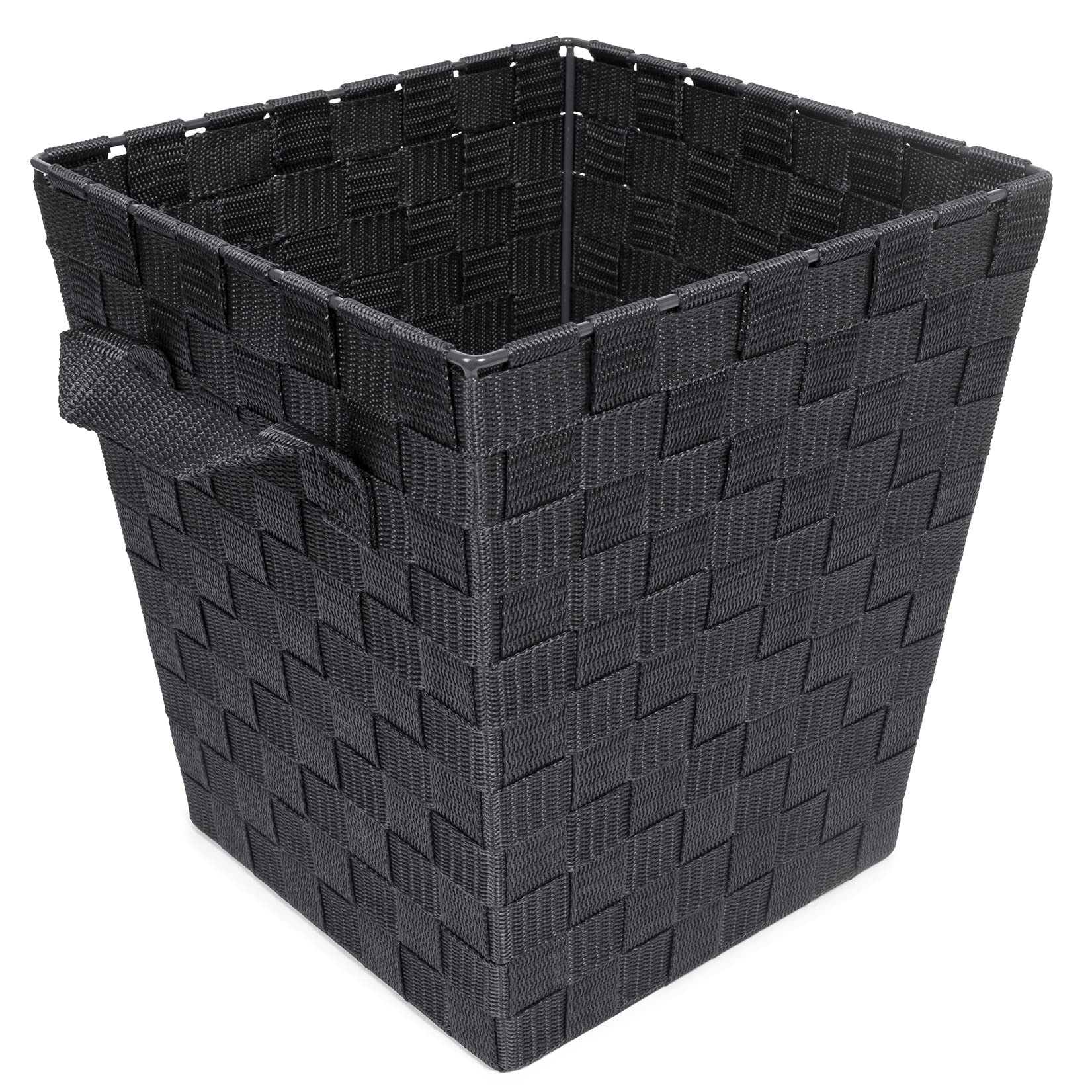 EHC Woven Polypropylene Waste Paper Bin Basket With Hollow Handle - Black