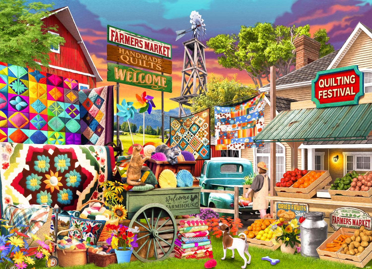 Vermont Christmas Company Quilting Festival Jigsaw Puzzle 1000 Piece - Colorful Puzzle for Adults - Randomly Shaped and Fully Interlocking Pieces