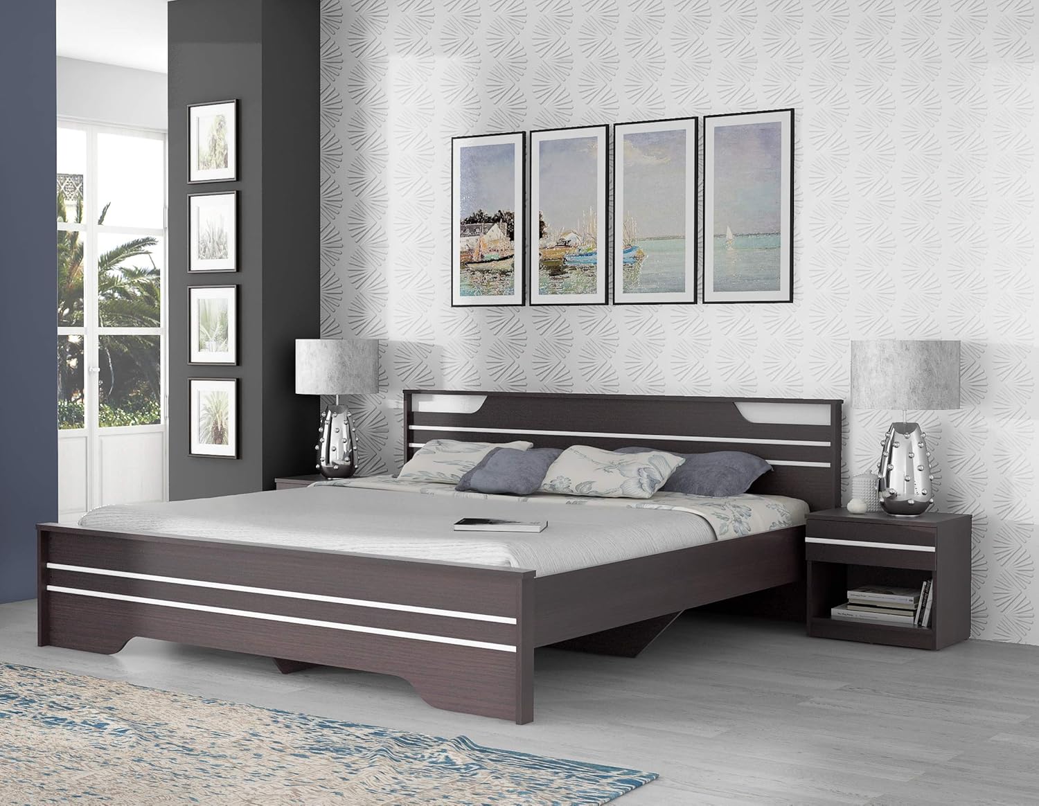 Neo King Size Engineered Wood Bed Imperial Teak and Silver Grey Best