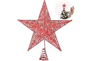 Fovths Christmas Tree Topper 8 Inches Metal Glittered Christmas Tree Topper Wire Star Treetop Sparkle Xmas Decoration for Christmas Tree Ornament Indoor New Year Holiday Party Supplies (Red)