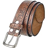 Western Floral Engraved Embossed Tooled Genuine Leather Belt Strap or Belt 1-1/2"(38mm) Wide, Multi-Style Options