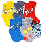 Sonic The Hedgehog Socks for Boys Bundle - Kids Set with 5 Sonic Crew Socks | 5 Pairs of Sonic the Hedgehog Crew Socks for Kids Size 6-8.5, Ages 6-8 Plus Stickers | Sonic Apparel Set for Boys, Girls